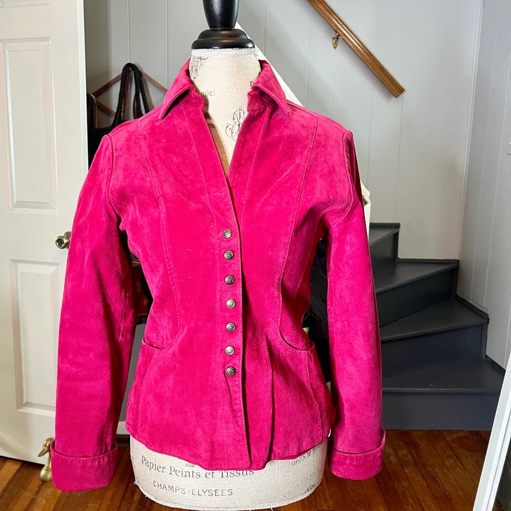 Vintage Hot Pink Suede Button-Front Jacket